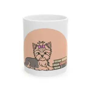 Yorkie Book Lover Ceramic Mug, (11oz) – Cute Yorkshire Terrier Reading Mug for Dog & Book Fans