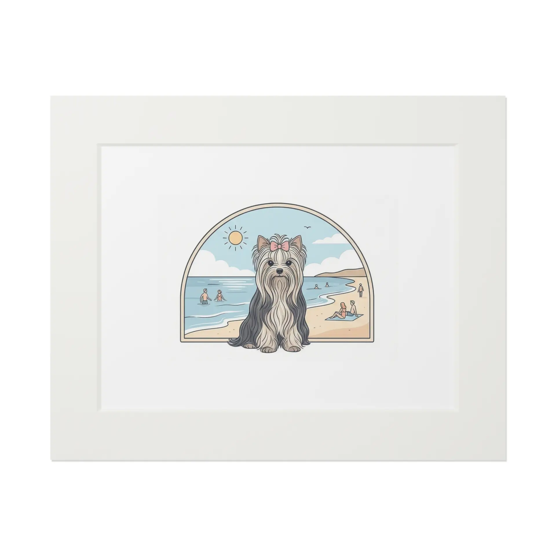 Elegant Summer Yorkie Wall Art – Regal Long-Haired Yorkshire Terrier in Beach Archway Print. Fine Art Prints (Passepartout Paper Frame) - Image 5