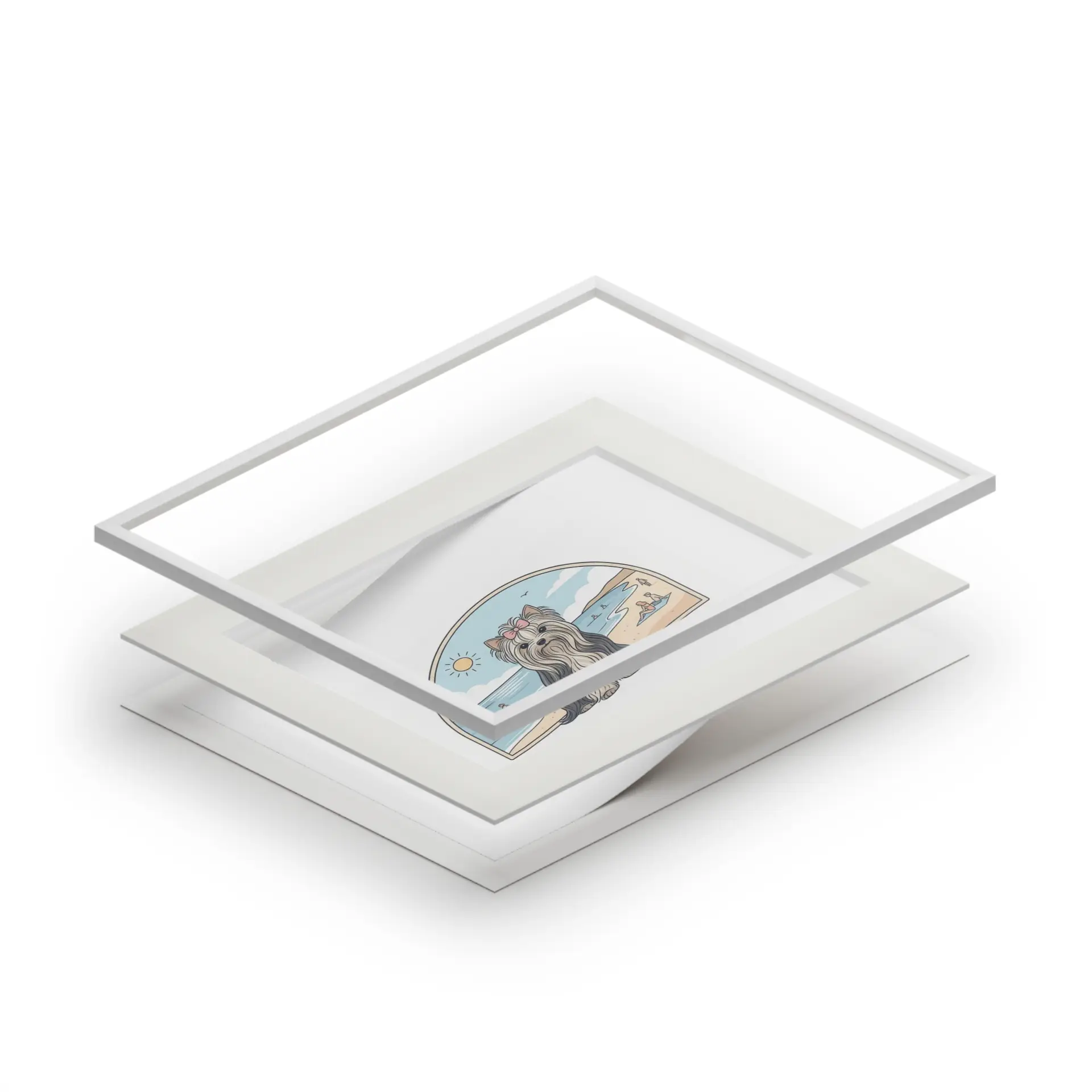 Elegant Summer Yorkie Wall Art – Regal Long-Haired Yorkshire Terrier in Beach Archway Print. Fine Art Prints (Passepartout Paper Frame) - Image 6