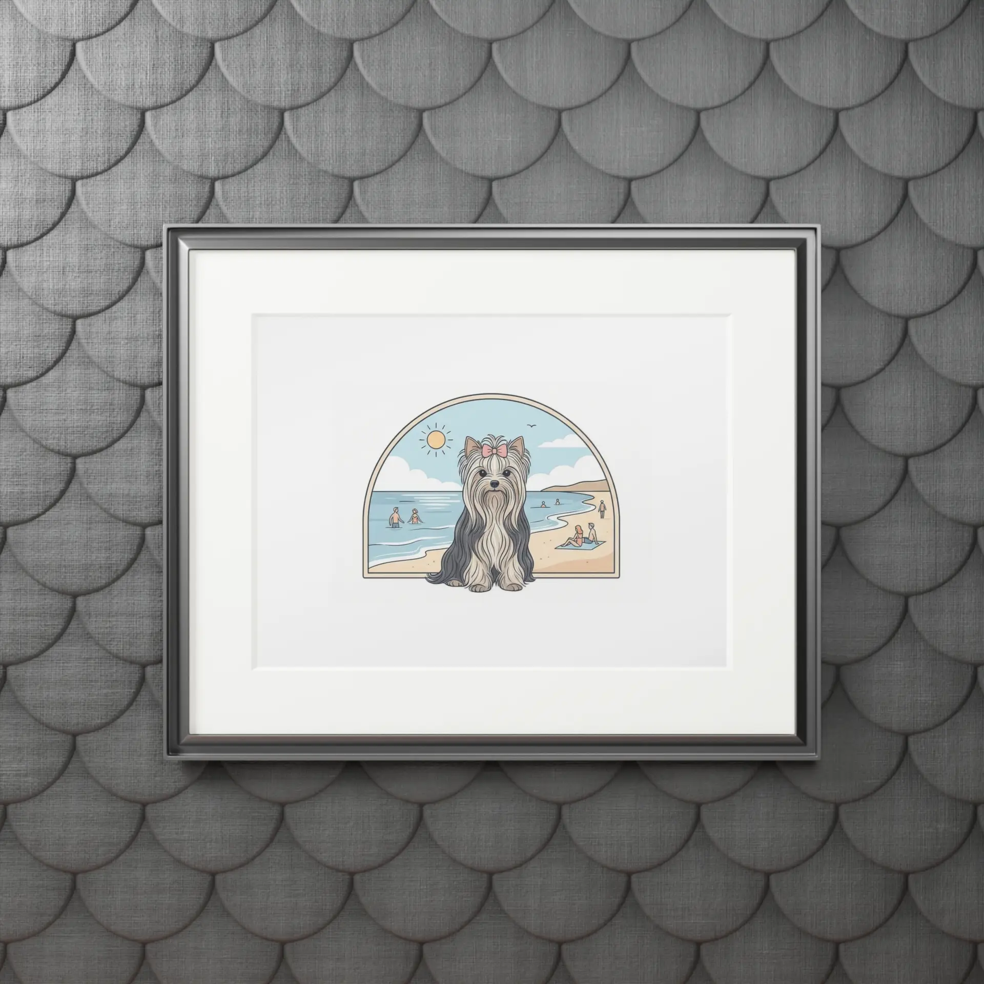 Elegant Summer Yorkie Wall Art – Regal Long-Haired Yorkshire Terrier in Beach Archway Print. Fine Art Prints (Passepartout Paper Frame) - Image 7