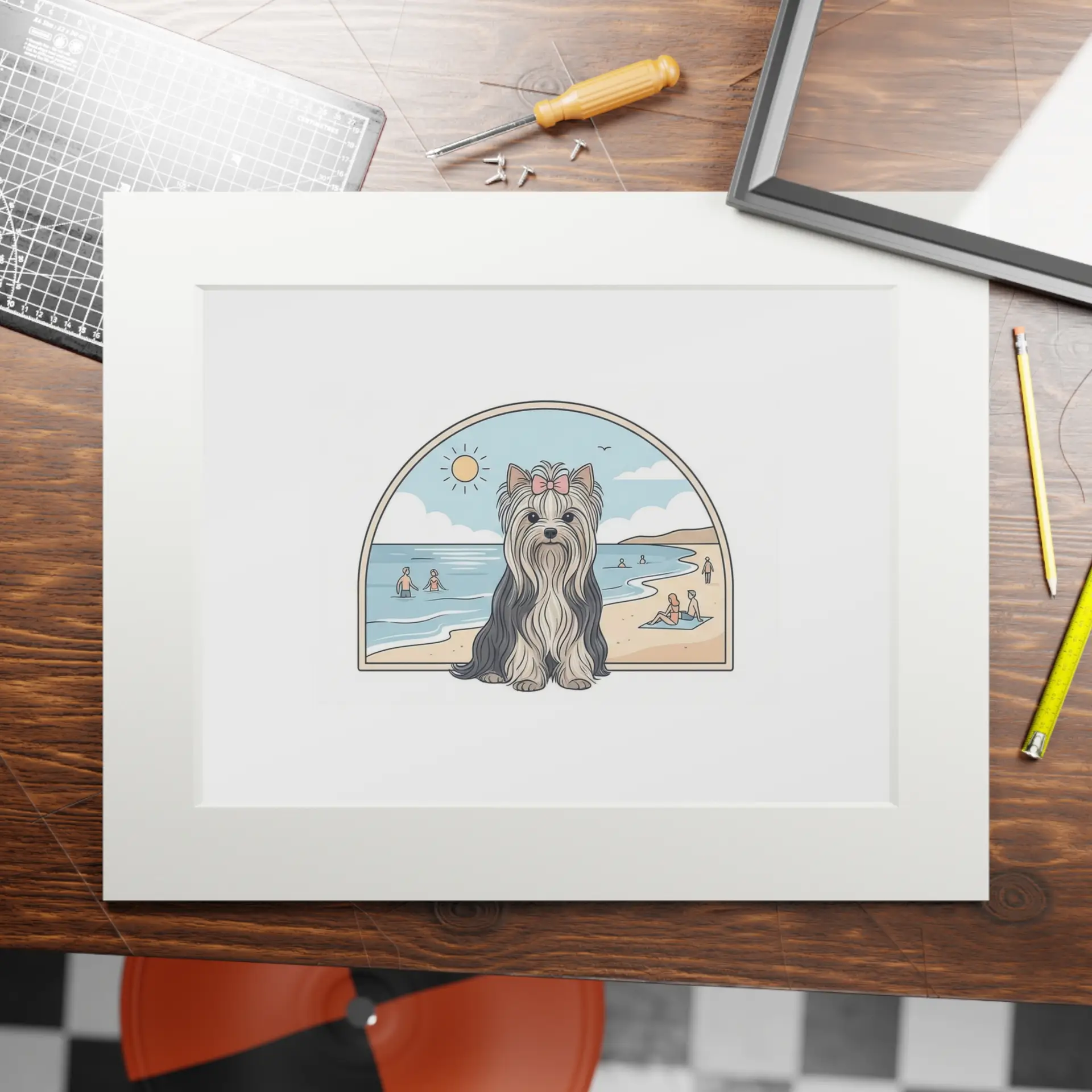 Elegant Summer Yorkie Wall Art – Regal Long-Haired Yorkshire Terrier in Beach Archway Print. Fine Art Prints (Passepartout Paper Frame) - Image 8